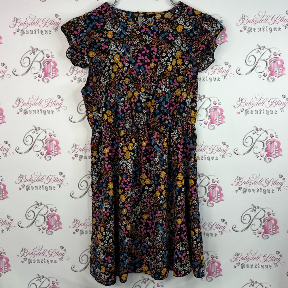 SHEIN curve dress flowers rainbow 🌈 ruffle hem Multicolor Floral Dress